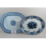 A Victorian Copeland blue and white meat platter moulded with gravy veins & well, 54 cm wide,