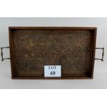 An Edwardian carved oak tray with twin brass carrying handles est: £20-£40 (A2)