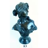 A modern bronzed bust depicting a young woman, socle base,