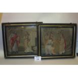 A pair of fine quality 18th century silk-work and hand painted picture panels,