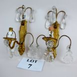 A pair of period-style gilt-metal and cut glass lustre drop wall lights,