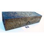 A carved wooden box, c1900, elaborately decorated throughout with scrolling foliage,