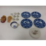 Victorian child's miniature part tea set, four Wedgwood 'Fallow Deer' pattern plates, Grainger & Co,