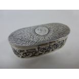 Edwardian silver oval ring box, hallmarked Birmingham 1908 by Samuel M Levi, with fitted interior,