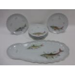 French 'Porcelaine de Cologne' Salmon serving set - 55cm platter & six shell shaped plates.