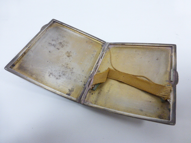 Silver cigarette case with engine turned decoration, hallmarked Birmingham 1935, 9.5x8.5cms, 94. - Image 2 of 3