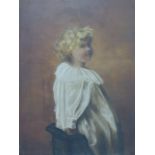 K WATERS - late 19th/early 20thC oil on canvas of a young girl with curly blond hair,