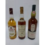 Whisky - Three bottles of Single Malt, Lagavulin (White Horse Distillers) 16 yrs, one litre,