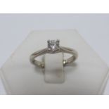 Platinum solitaire Diamond ring, .25ct brilliant round cut diamond, size N.