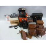 Collection of nine cameras and lens including Nikon F80 Body in original box with paperwork,