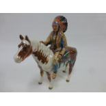 Beswick - Mounted Indian on Pinto Skewbald pony model No1391.