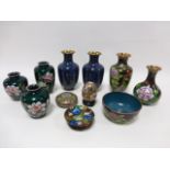 Collection of ten Cloisonne items inc two pairs of vases, together with similar pin dish.