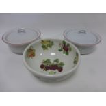 Portmeirion Pomona pattern 23cm bowl and a pair of Poole pottery oven to table casserole dishes