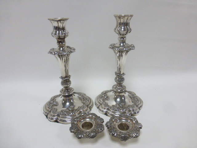 Good pair of 19thC Sheffield Plate Candlesticks by Blagdon, Hodgson & Co, 23.5cms in height. - Image 2 of 5