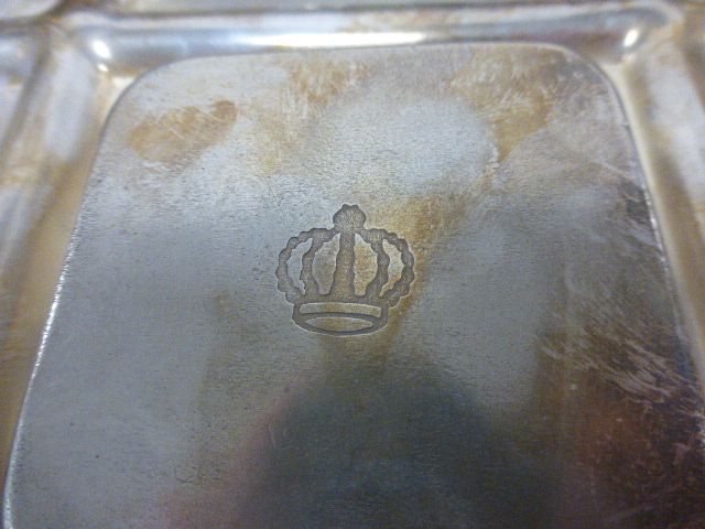 Early 20thC silver plated desk top ink well stand of square form with engraved panels, - Image 3 of 5