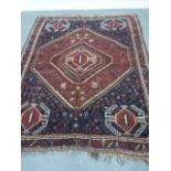 Persian Shiraz Qashqai rug with central and corner medallions, 206x172cms.