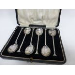 Cased set of six silver seal top spoons, hallmarked Birmingham 1923 by William Suckling Ltd,