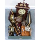 An assortment of items including wall clock and barometers,