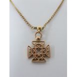 Early 20thC gold Maltese Cross pendant necklace with 16.