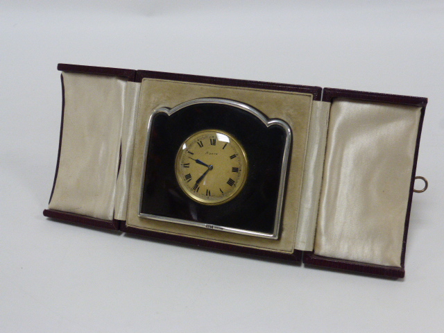 Art Deco silver and tortoiseshell travelling clock hallmarked Birmingham 1926, - Image 5 of 6