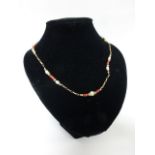 9ct gold Coral and freshwater pearl necklace, 16.5" in length, 5.8g.