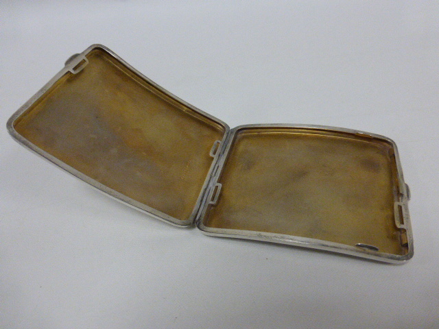 A silver cigarette case with engine turned decoration and 9ct gold cartouche, - Image 2 of 5