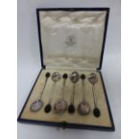 Cased set of six silver coffee bean spoons, hallmarked Birmingham 1923 by William Suckling Ltd, 37.