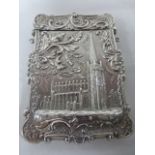 A mid 19th Century American silver Castle-Top card case of shaped rectangular form with hinged