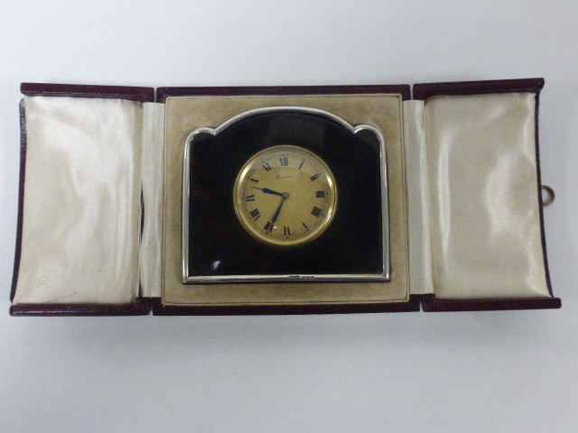 Art Deco silver and tortoiseshell travelling clock hallmarked Birmingham 1926,