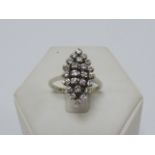 White metal Diamond ring of navette form set with twenty four brilliant cut diamonds, size P.