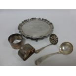 Silver footed tray with pie crust border hallmarked Sheffield 1989, with dedication, 15.