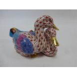 Herend porcelain figure of a pair of Ducks in red fishnet pattern.