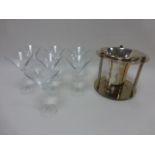 Silver plated Champagne holder for six glasses with central ice bucket,
