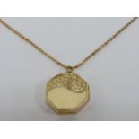 9ct gold hexagonal shaped locket on a 9ct gold 16" chain, 7.3g.