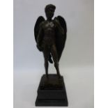 Cast Bronze of Saint Michael the Archangel, raised on stepped marble plinth, 38.5cm high.