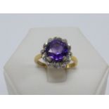 Gold Amethyst and Diamond ring, tests as 18ct gold, size N.