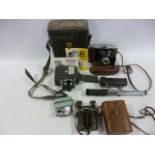 A collection of mixed items including pair of vintage Ross Binoculars with case,