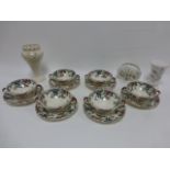 Set of six Royal Cauldon 'Victoria' pattern twin handled soup bowls with under-trays,