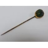Victorian 15ct gold Scarab beetle stick pin, 6.7cms in length, 2.2g.