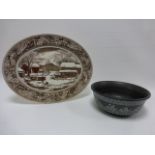 Large Danish ceramic bowl decorated with seated naked women,