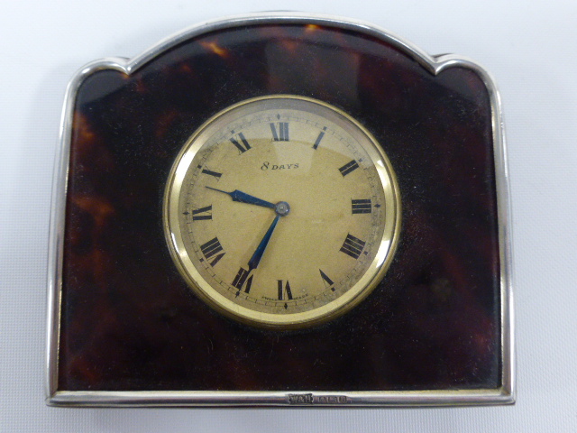 Art Deco silver and tortoiseshell travelling clock hallmarked Birmingham 1926, - Image 2 of 6