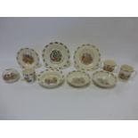 Royal Doulton Bunnykins ceramics - Christening loving cup & plate, two cereal bowls, mug,