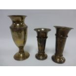 Three silver hallmarked vases, all a/f, weighted, the largest measuring 16.5cms in height.