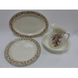 19th Century Wedgwood - 52cm meat plate with painted flower & leaf border and two matching circular