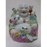 Large Chinese ceramic brightly coloured figure of Buddha with children, 28.5cm high.