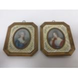 Pair of miniature painted portraits of late18th/early 19th Century ladies,