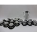 Portmeirion 15 piece complete coffee set in the white & black 'Greek Key' pattern,