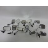 Twelve assorted 20thC motorcar chrome wing mirrors inc two marked Volvo.