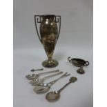 Silver twin handled18cm trophy vase hallmarked Birmingham 1910,