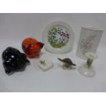 Two 20thC ceramic Piggy Banks, Poole Pottery items inc 23cm vase and a Scottish porcelain Turtle.